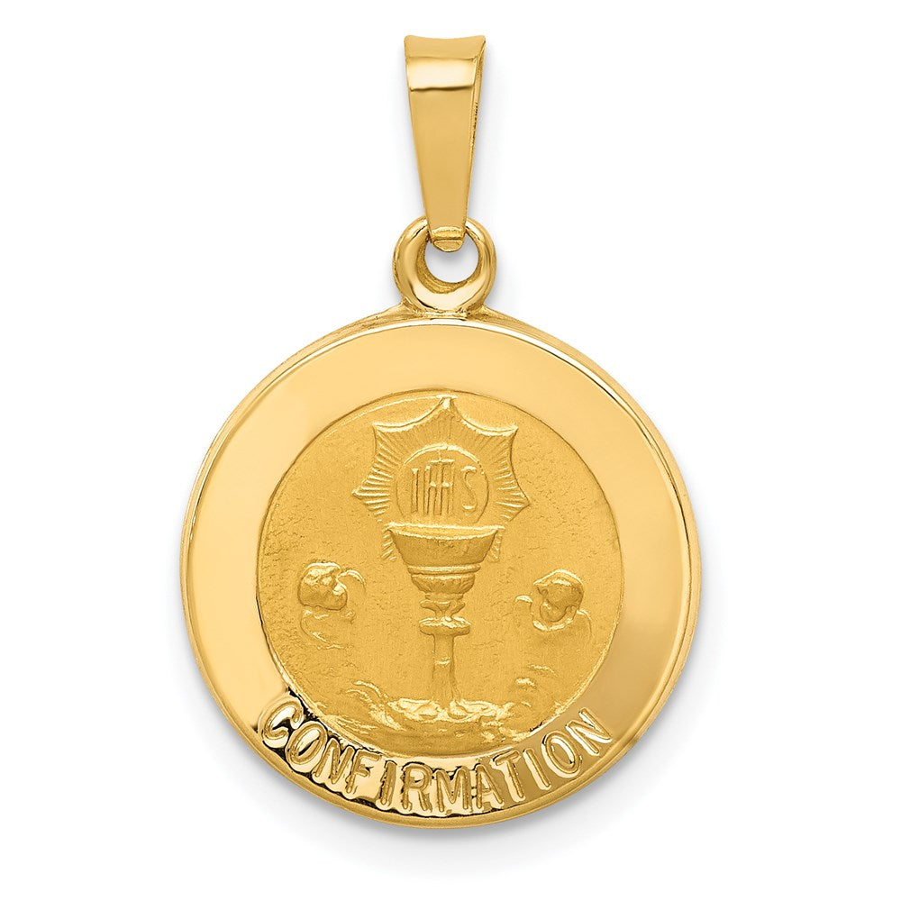 14K Gelbgold 14K Poliert und Satiniert Firmung Medaille Hohl Anhänger