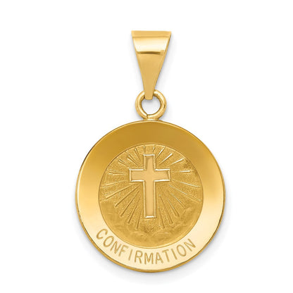 14K Gelbgold 14K Poliert und Satiniert Firmung Medaille Hohl Anhänger