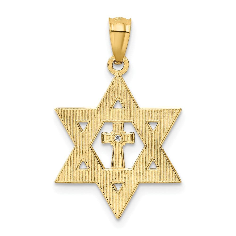 14K Gold Diamant-Anhänger „Davidstern mit Kreuz“ mit Rhodinierung