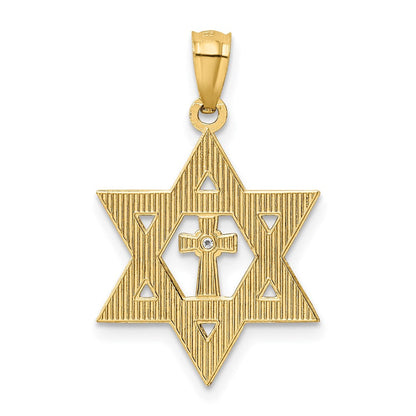 14K Gold Diamant-Anhänger „Davidstern mit Kreuz“ mit Rhodinierung