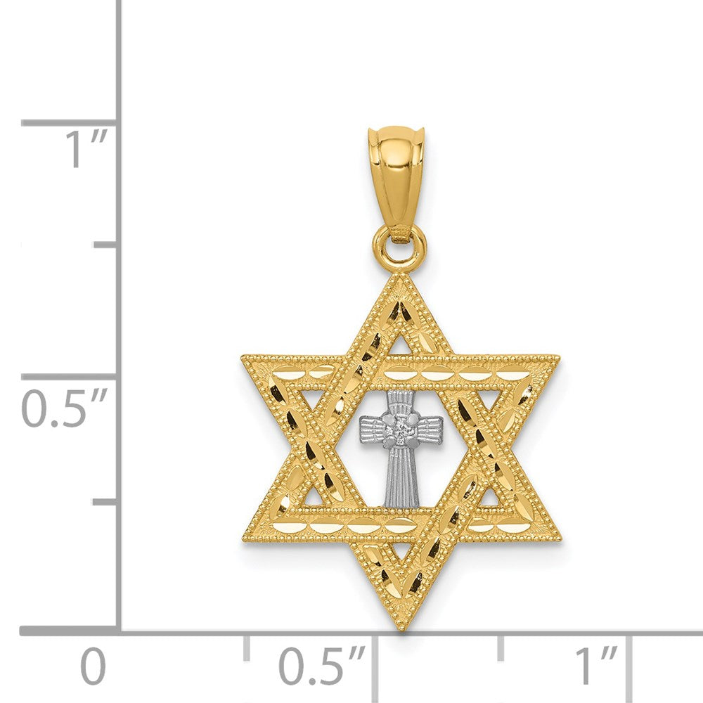14K Gold Diamant-Anhänger „Davidstern mit Kreuz“ mit Rhodinierung