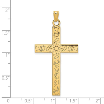 14K Gelbgold 14K Geätzt Blumen Design Kreuz Anhänger