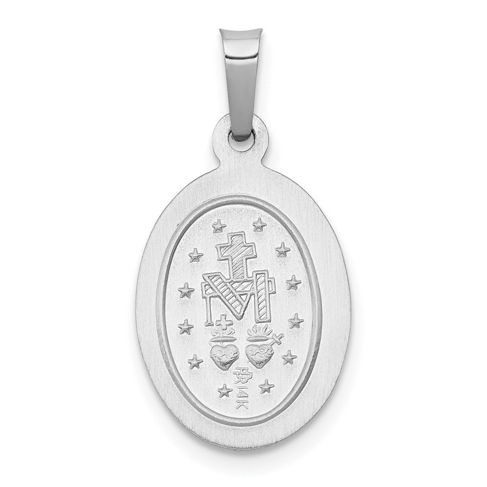 14K Weißgold 14K Weißgold Poliert/satin Wundertätig Medaille Hohl Anhänger