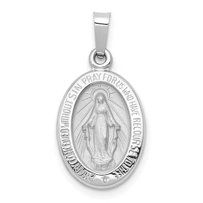 14K Weißgold 14K Weißgold Poliert/satin Wundertätig Medaille Hohl Anhänger