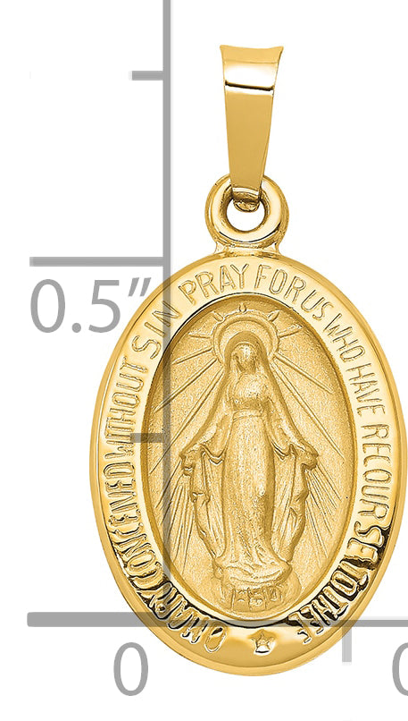 14K Gelbgold 14K Poliert und Satiniert Wundertätig Medaille Hohl Anhänger