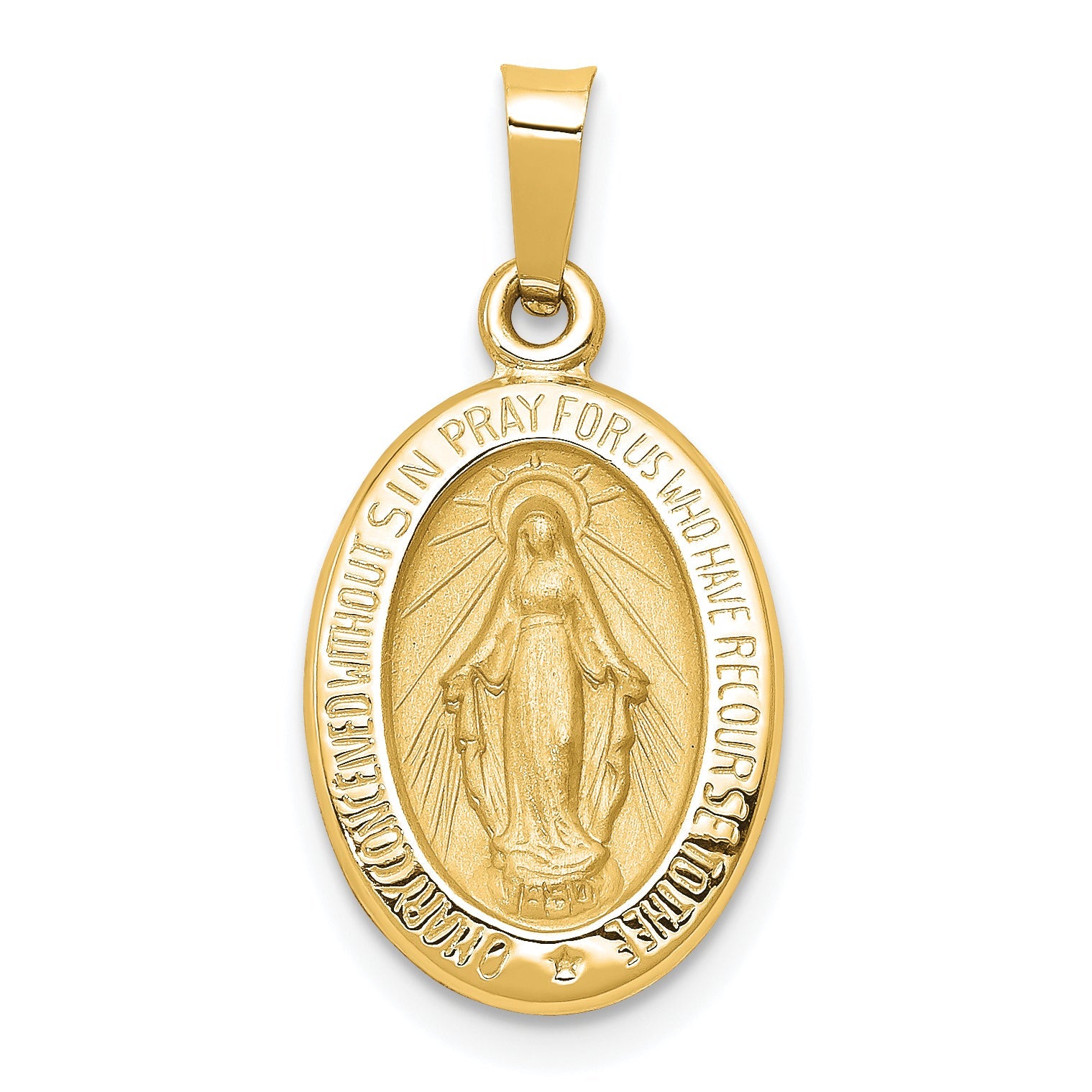 14K Gelbgold 14K Poliert und Satiniert Wundertätig Medaille Hohl Anhänger