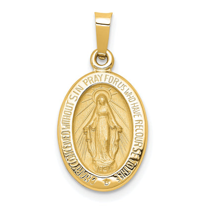 14K Gelbgold 14K Poliert und Satiniert Wundertätig Medaille Hohl Anhänger