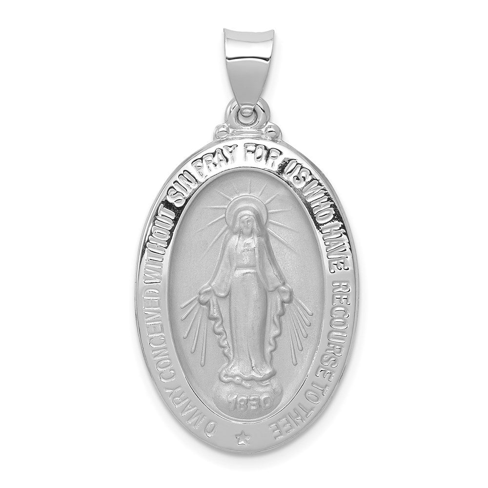 14K Weißgold 14K Weißgold Poliert/satin Wundertätig Medaille Hohl Anhänger