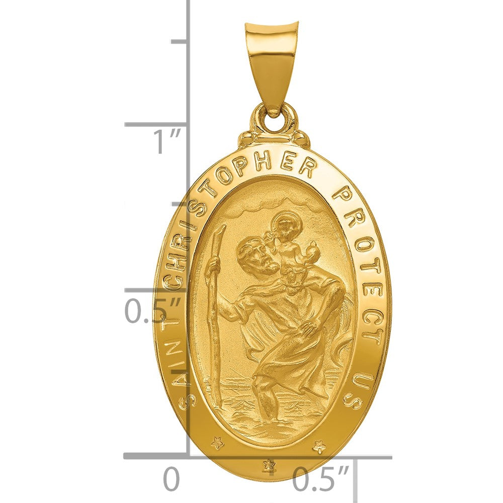 14K Gelbgold 14K Poliert und Satiniert St Christopher Medaille Hohl Anhänger