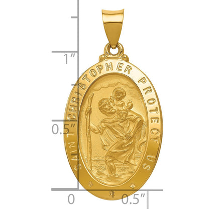 14K Gelbgold 14K Poliert und Satiniert St Christopher Medaille Hohl Anhänger