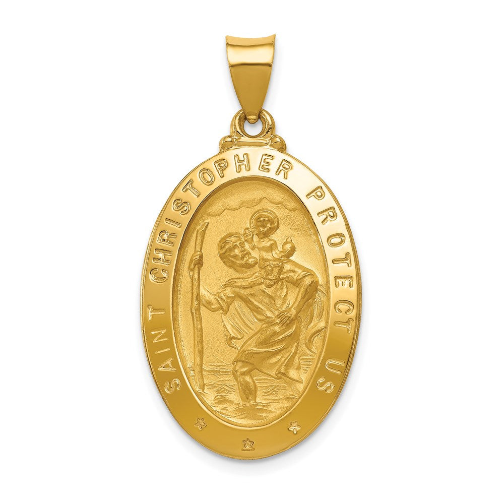 14K Gelbgold 14K Poliert und Satiniert St Christopher Medaille Hohl Anhänger