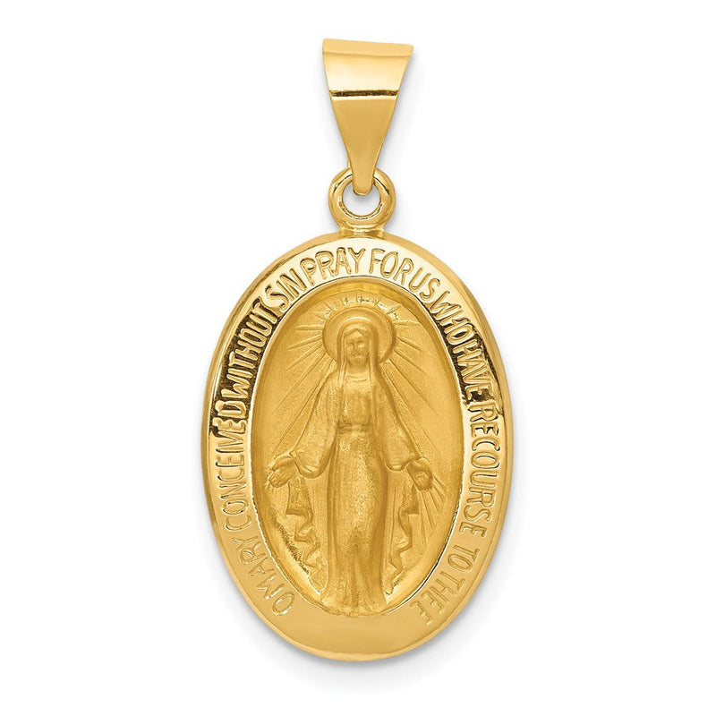14K Gelbgold 14K Hohl Poliert und Satiniert Wundertätig Medaille Anhänger