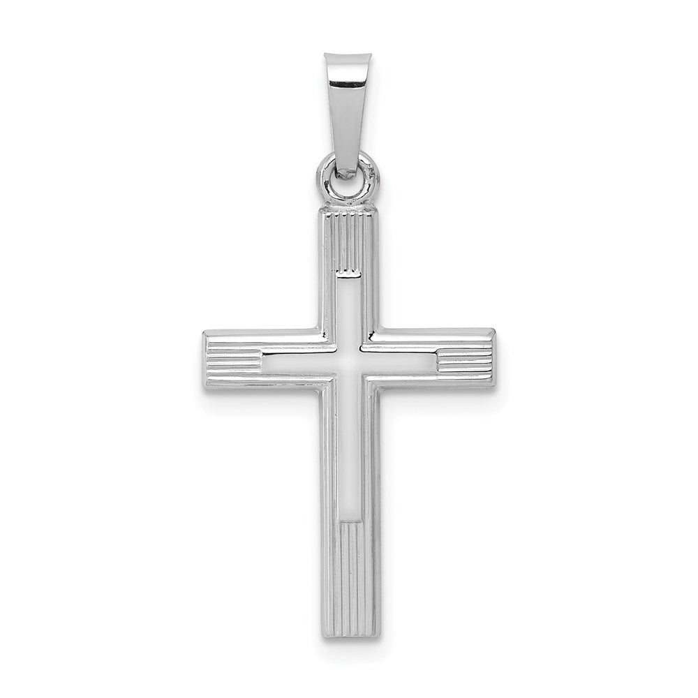 14K Weißgold Gebürstet und Poliert Lateinisch Kreuz Anhänger