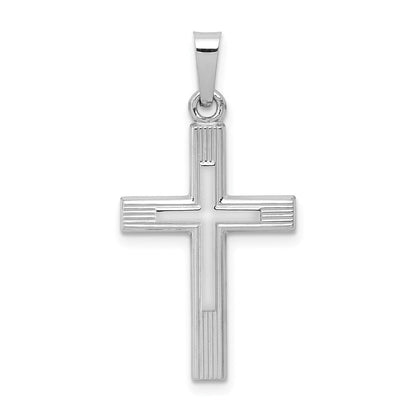 14K Weißgold Gebürstet und Poliert Lateinisch Kreuz Anhänger