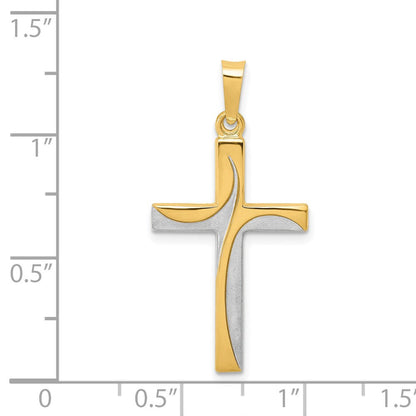 14K Gelb & Rhodium 14K Rhodium Satiniert und Poliert Lateinisch Kreuz Anhänger