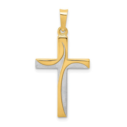 14K Gelb & Rhodium 14K Rhodium Satiniert und Poliert Lateinisch Kreuz Anhänger