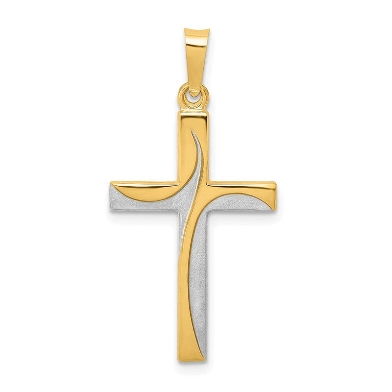 14K Gelb & Rhodium 14K Rhodium Satiniert und Poliert Lateinisch Kreuz Anhänger
