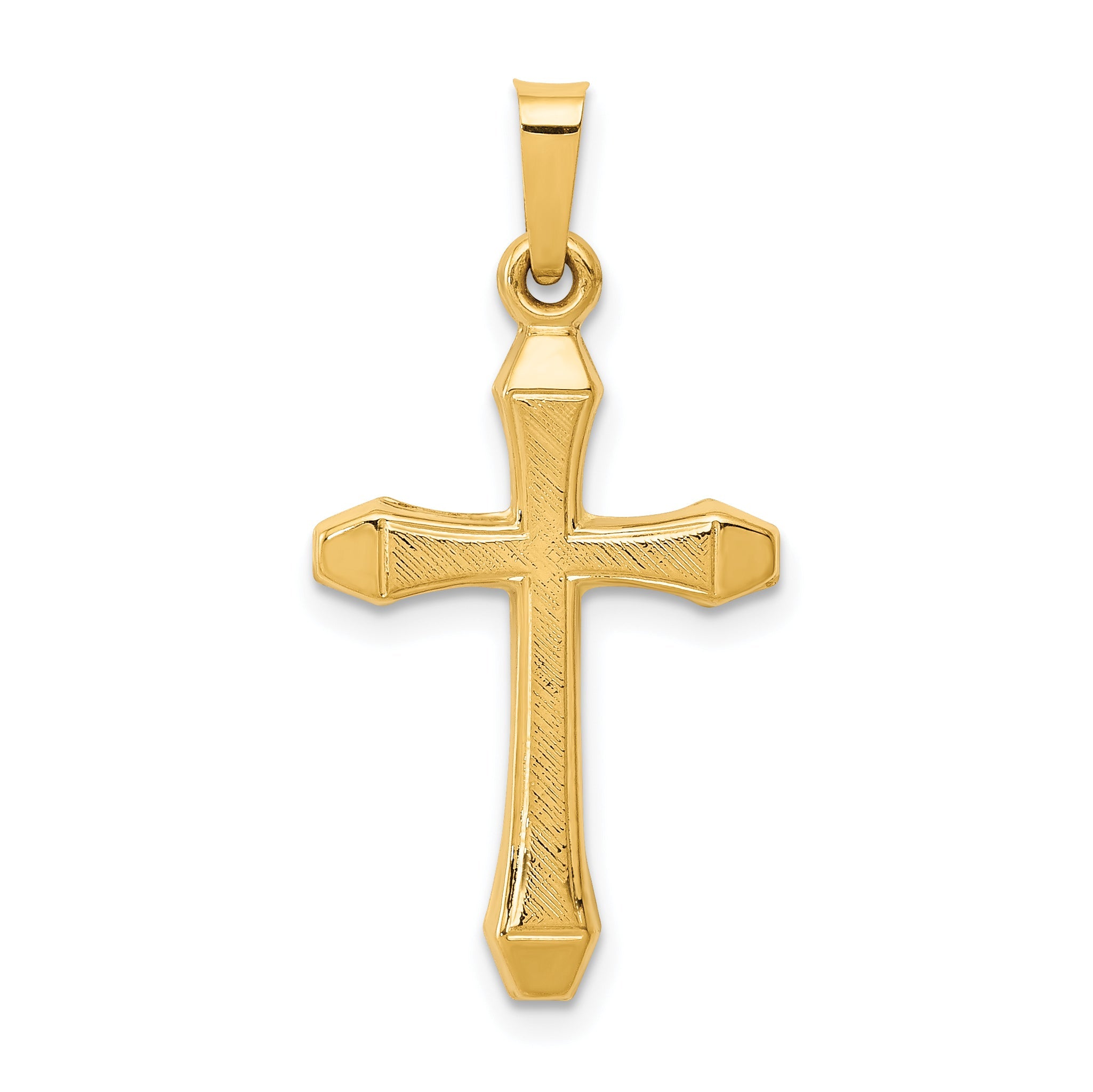 14K Gelbgold 14K Strukturiert und Poliert Lateinisch Kreuz Anhänger