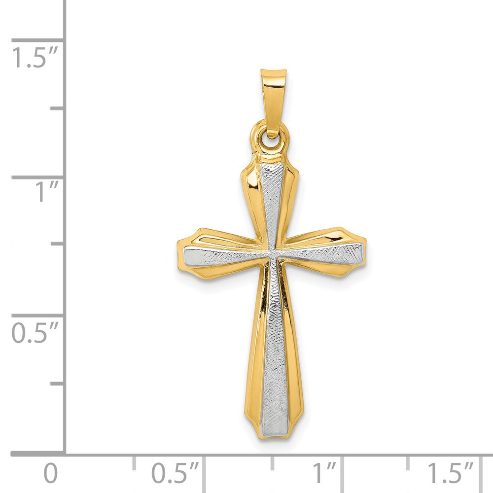 14K Gelb & Rhodium 14K mit Rhodium Strukturiert und Poliert Passion Kreuz Anhänger