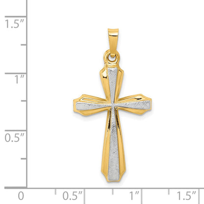 14K Gelb & Rhodium 14K mit Rhodium Strukturiert und Poliert Passion Kreuz Anhänger
