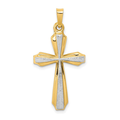 14K Gelb & Rhodium 14K mit Rhodium Strukturiert und Poliert Passion Kreuz Anhänger