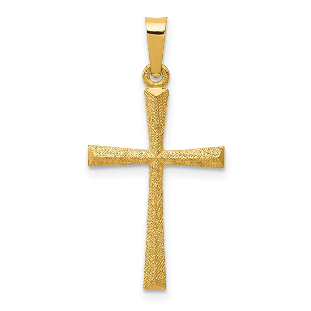 14K Gelbgold 14K Strukturiert und Poliert Lateinisch Kreuz Anhänger
