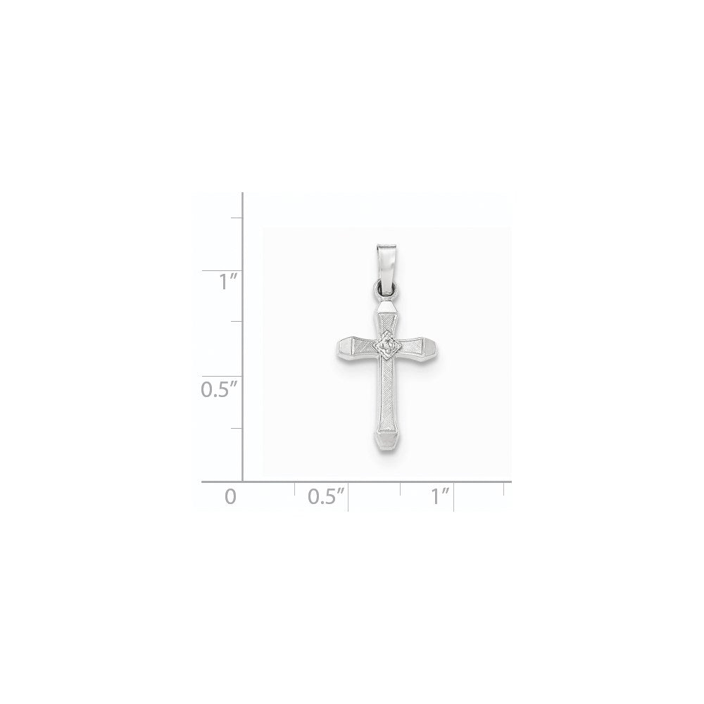 14K Weißgold Kreuzanhänger „Latin Cross“ mit natürlichen Diamanten, texturiert und poliert