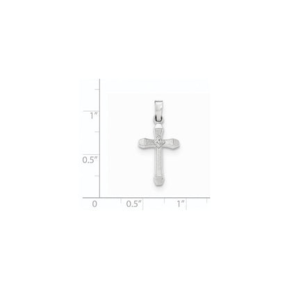 14K Weißgold Kreuzanhänger „Latin Cross“ mit natürlichen Diamanten, texturiert und poliert
