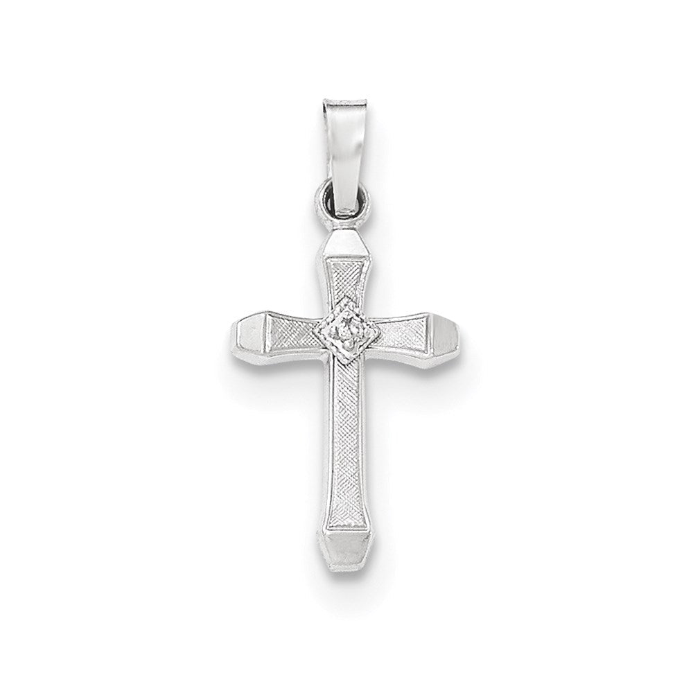 14K Weißgold Kreuzanhänger „Latin Cross“ mit natürlichen Diamanten, texturiert und poliert