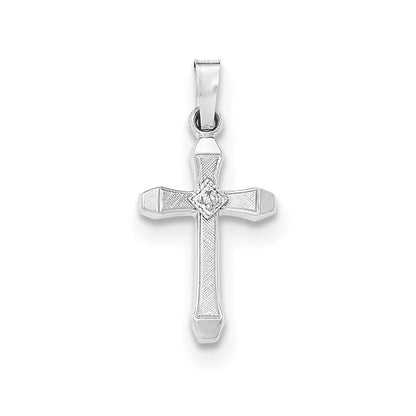 14K Weißgold Kreuzanhänger „Latin Cross“ mit natürlichen Diamanten, texturiert und poliert