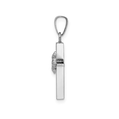14K Weißgold Diamant-Anhänger, poliertes Knospenkreuz