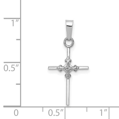 14K Weißgold Diamant-Anhänger, poliertes Knospenkreuz