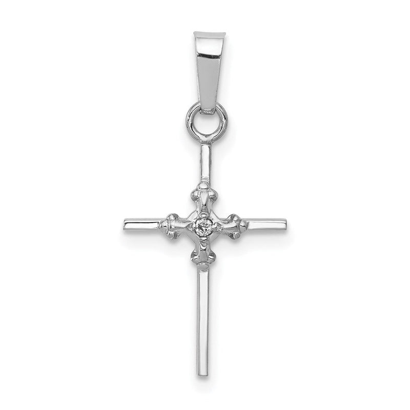 14K Weißgold Diamant-Anhänger, poliertes Knospenkreuz