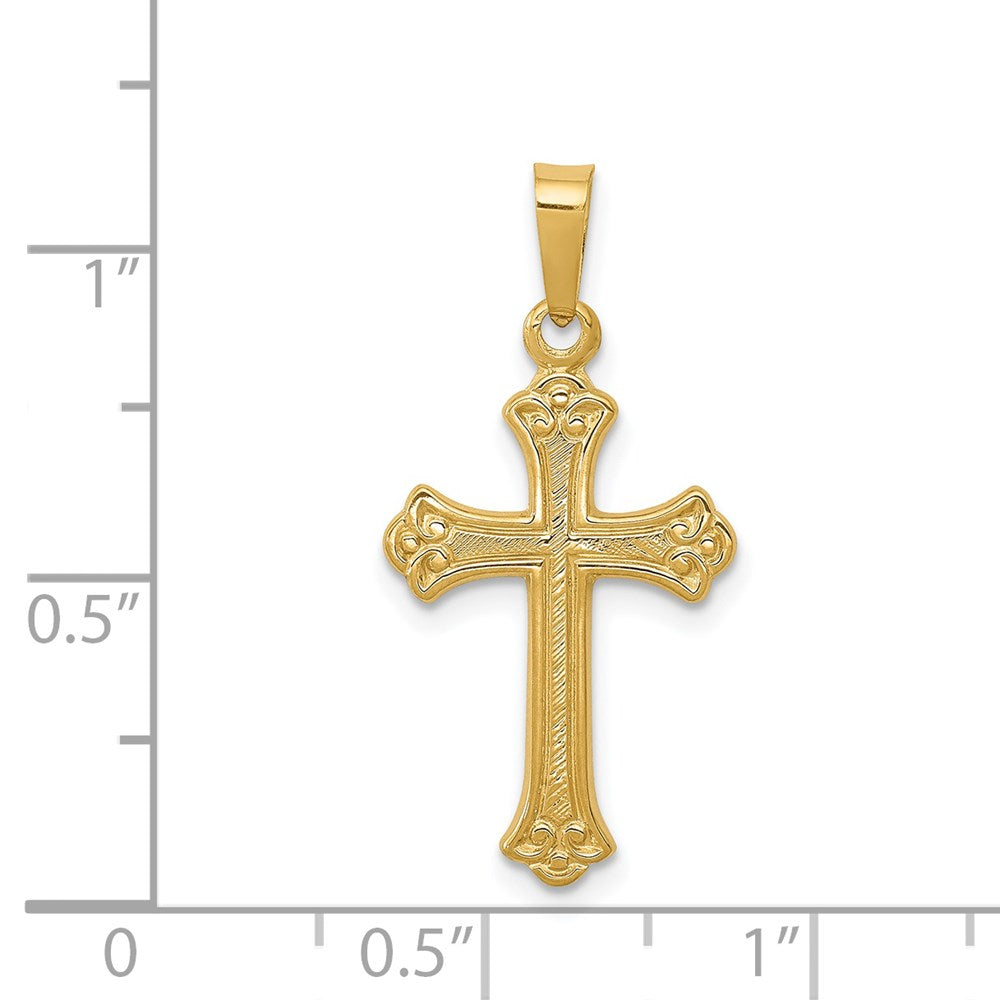 14K Gelbgold 14K Poliert Fleur De Lis Kreuz Anhänger
