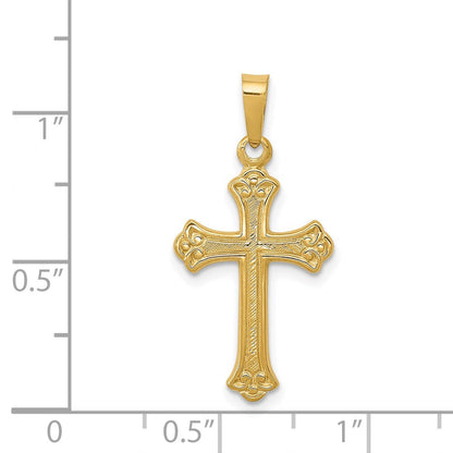 14K Gelbgold 14K Poliert Fleur De Lis Kreuz Anhänger