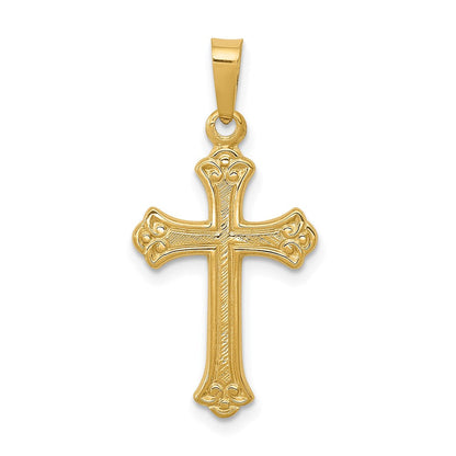 14K Gelbgold 14K Poliert Fleur De Lis Kreuz Anhänger