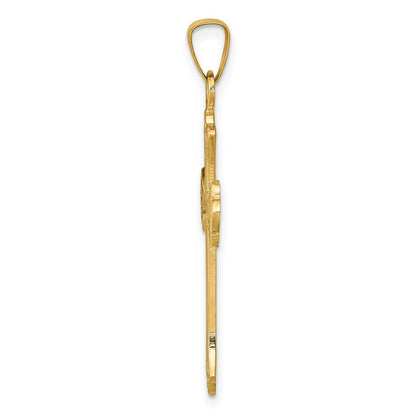 14K Gelbgold 14K Strukturiert und Poliert Fleur De Lis Kreuz Anhänger