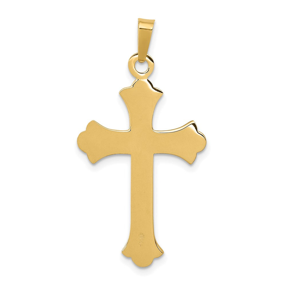 14K Gelbgold 14K Strukturiert und Poliert Fleur De Lis Kreuz Anhänger