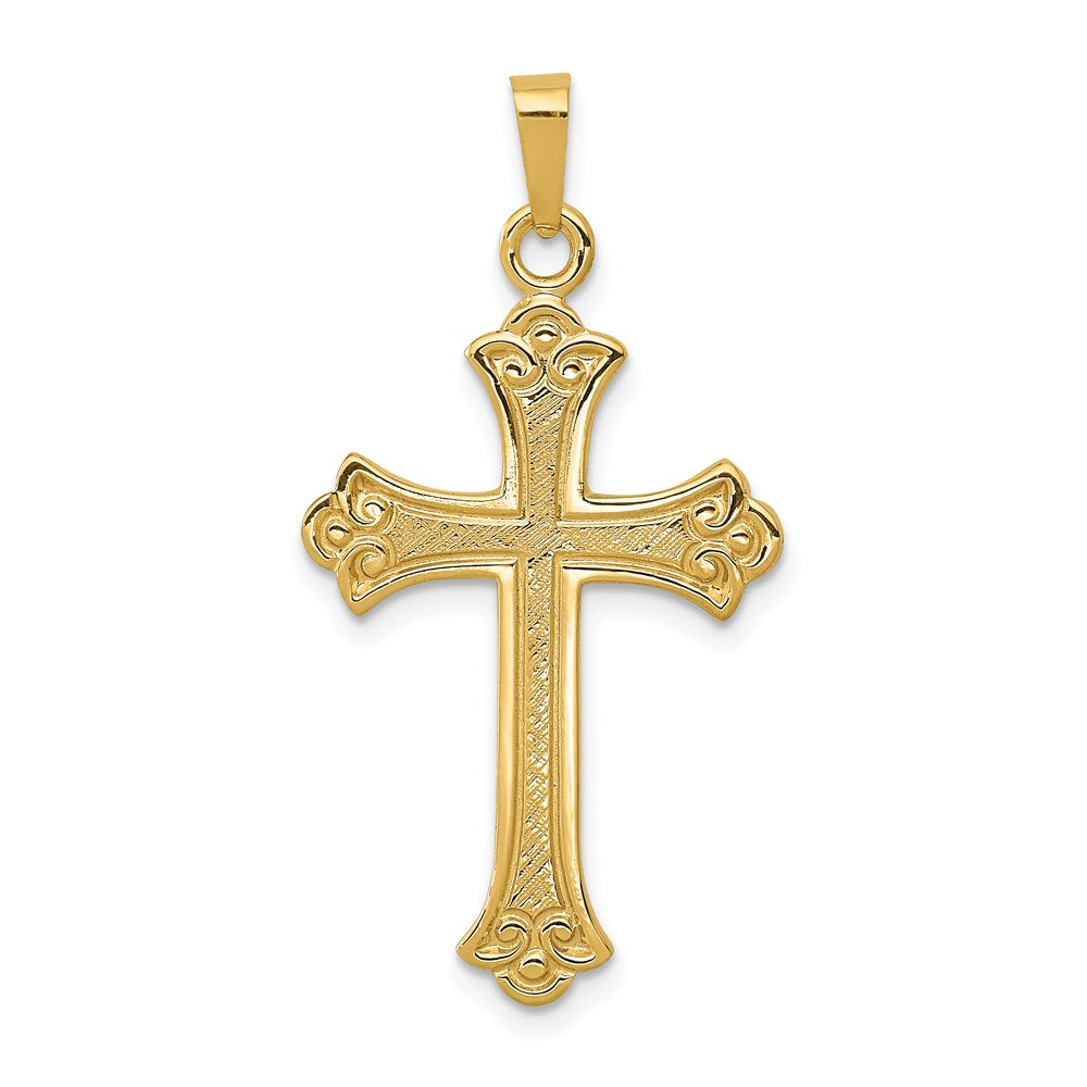 14K Gelbgold 14K Strukturiert und Poliert Fleur De Lis Kreuz Anhänger