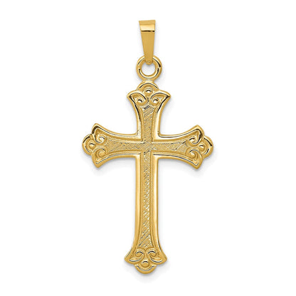 14K Gelbgold 14K Strukturiert und Poliert Fleur De Lis Kreuz Anhänger