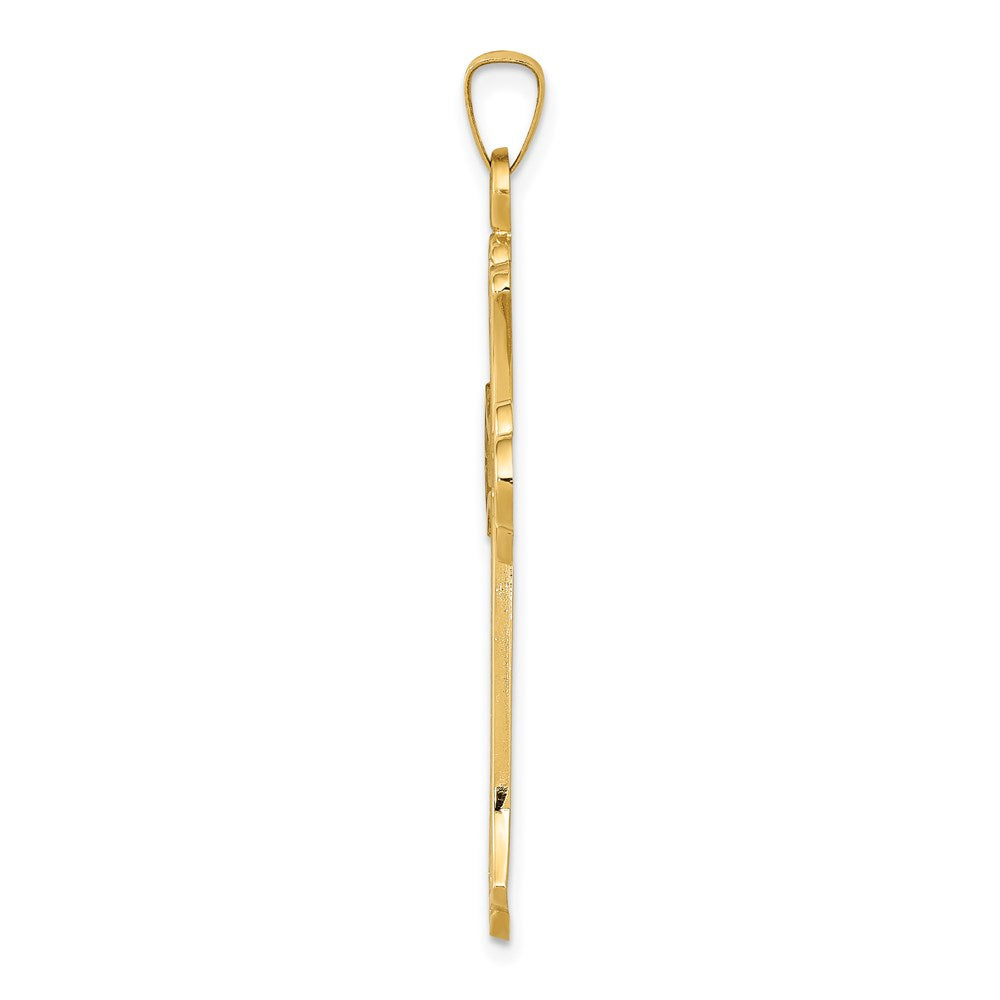 14K Gelbgold 14K Strukturiert und Poliert Fleur De Lis Kreuz Anhänger