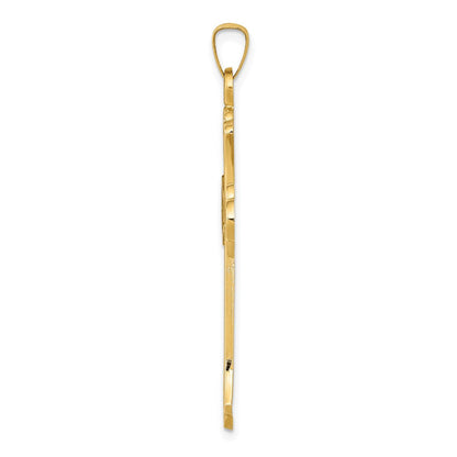 14K Gelbgold 14K Strukturiert und Poliert Fleur De Lis Kreuz Anhänger