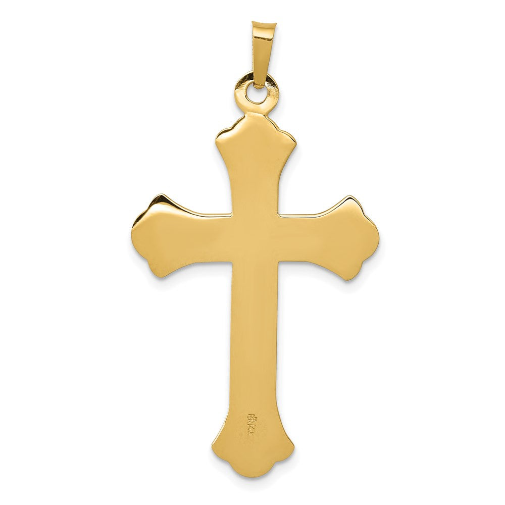 14K Gelbgold 14K Strukturiert und Poliert Fleur De Lis Kreuz Anhänger