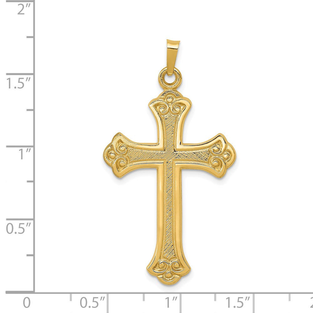 14K Gelbgold 14K Strukturiert und Poliert Fleur De Lis Kreuz Anhänger
