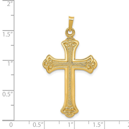 14K Gelbgold 14K Strukturiert und Poliert Fleur De Lis Kreuz Anhänger