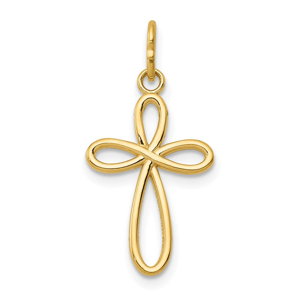 14K Gelbgold 14K Gold Poliert Klein Schleife Kreuz Anhänger