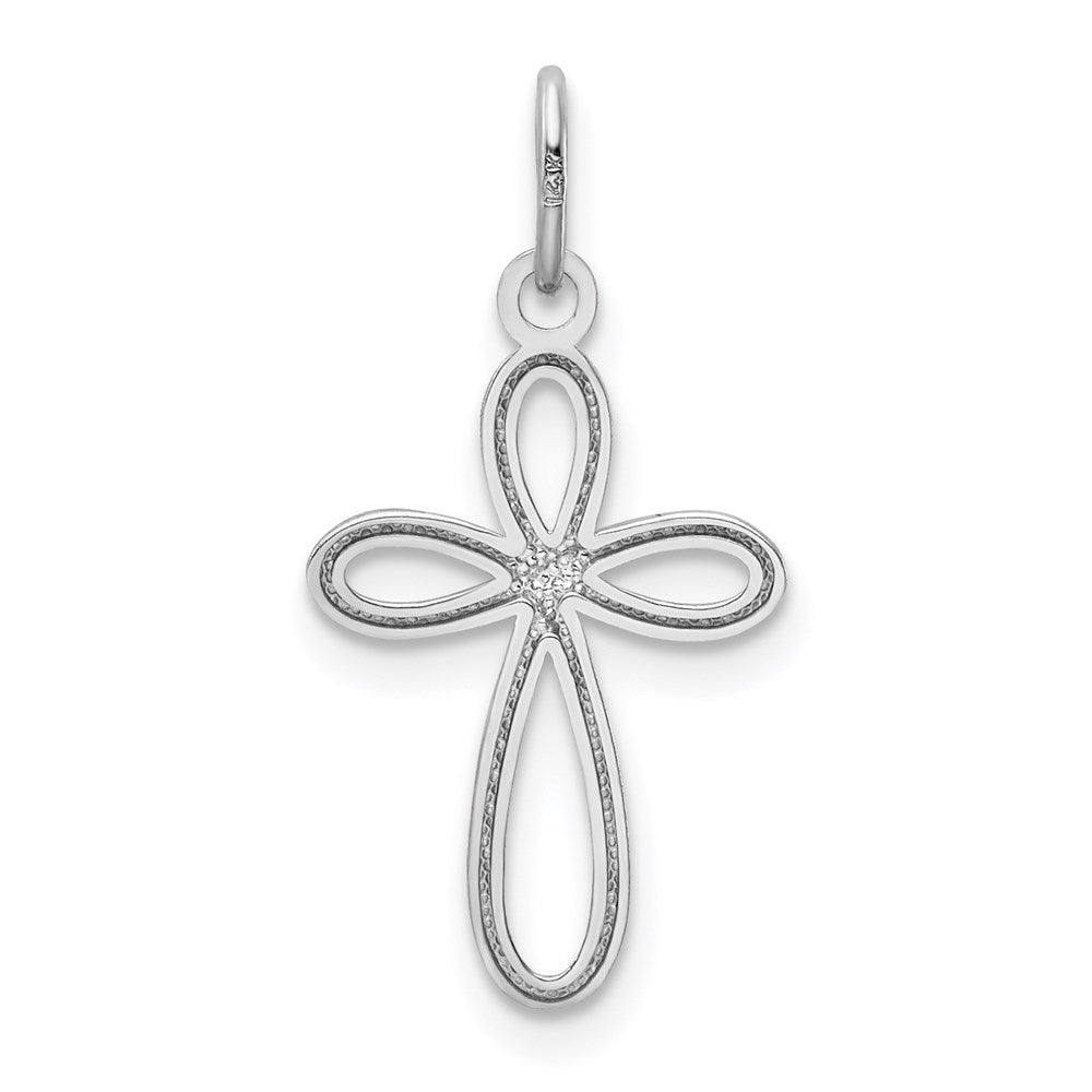 14K Weißgold 14K Weißgold Poliert Klein Schleife Kreuz Anhänger