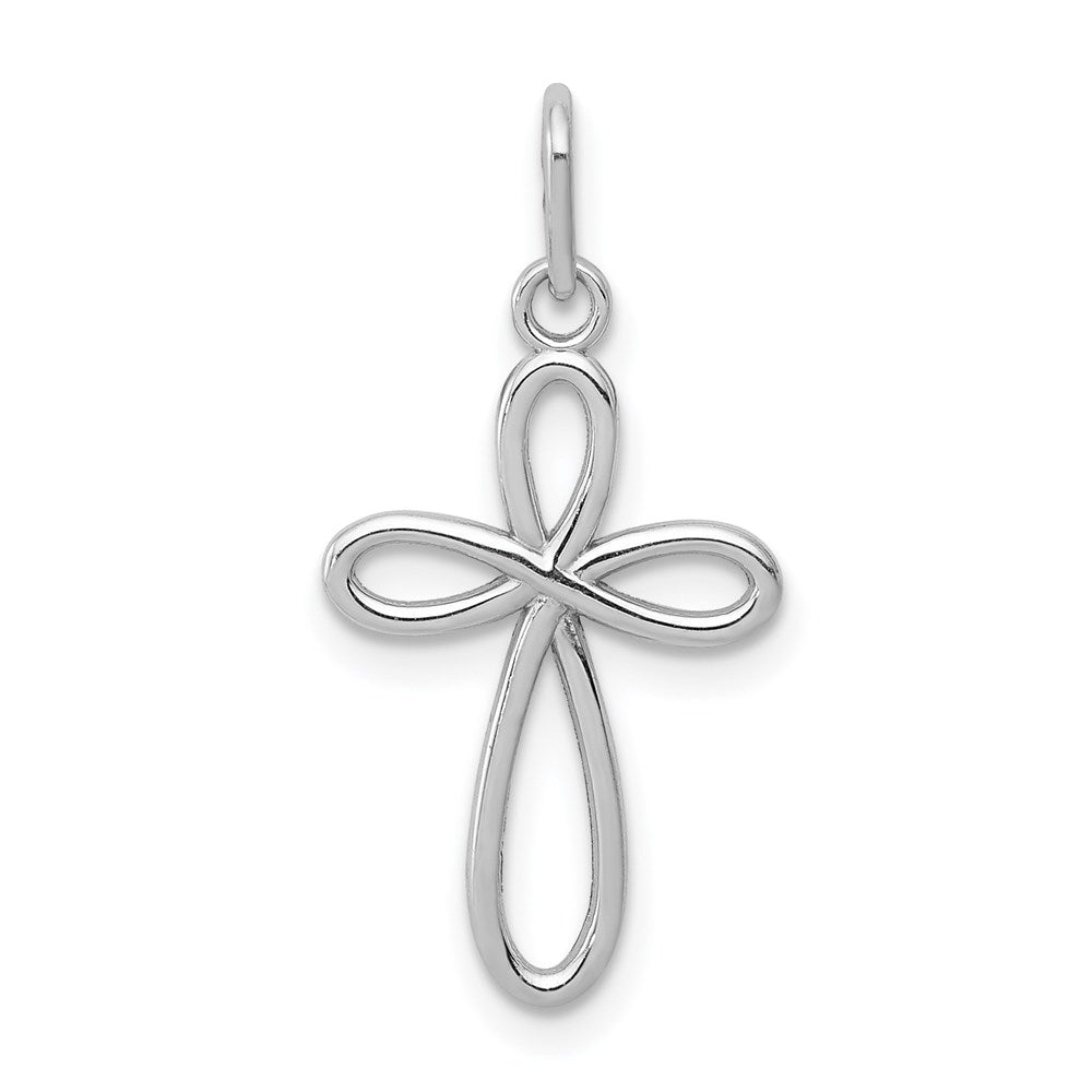 14K Weißgold 14K Weißgold Poliert Klein Schleife Kreuz Anhänger