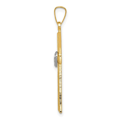 14K Bicolor 14K Bicolor Strukturiert und Poliert Lateinisch Kreuz mit Herzen Anhänger