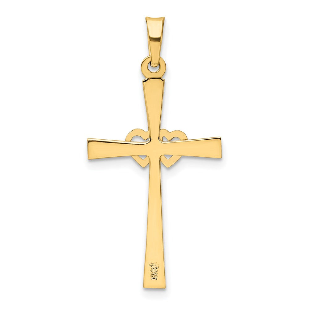 14K Bicolor 14K Bicolor Strukturiert und Poliert Lateinisch Kreuz mit Herzen Anhänger